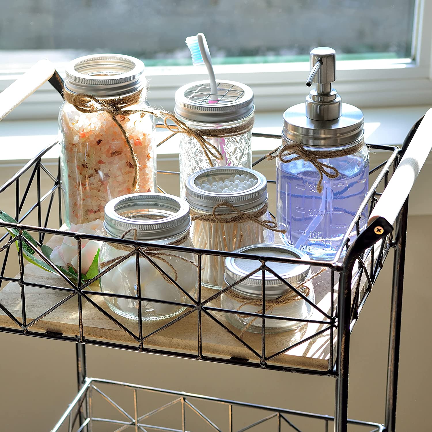 Premium Mason Jar Bathroom Accessories Set (6PCS) - Lotion Soap Dispen –  Gift Oyster