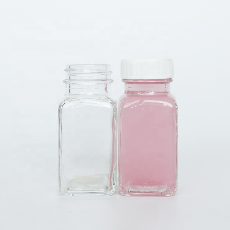Clear France Square Glass Bottle with Screw Lid