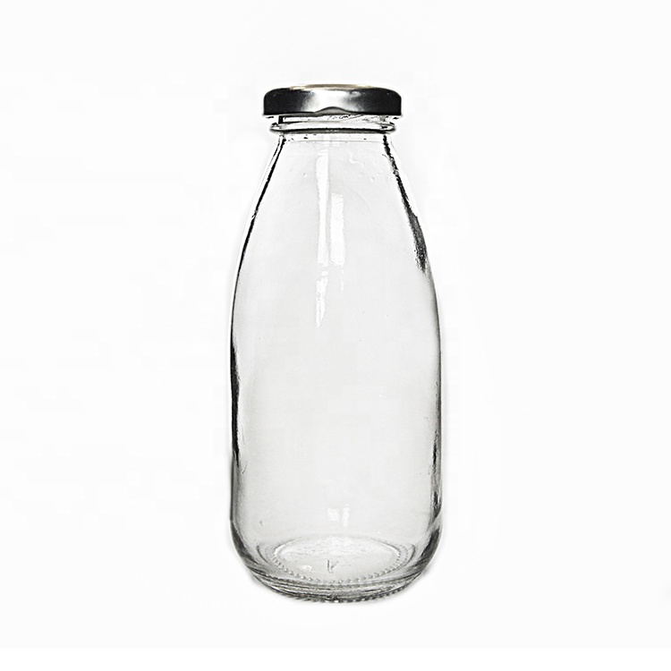 Round Clear Glass Milk Bottle with Metal Lid