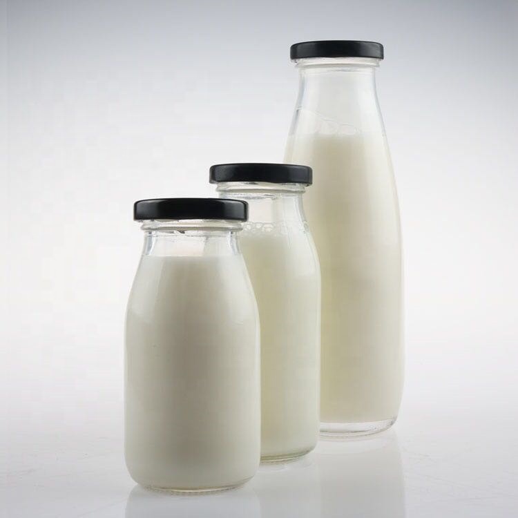 Round Clear Glass Milk Bottle with Metal Lid