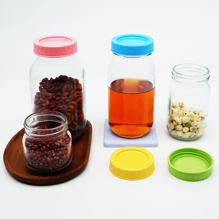 BPA Free Colorful Plastic Glass Canning Jar Regular Wide  Mason Jar Screw Lid with silicone For Mason