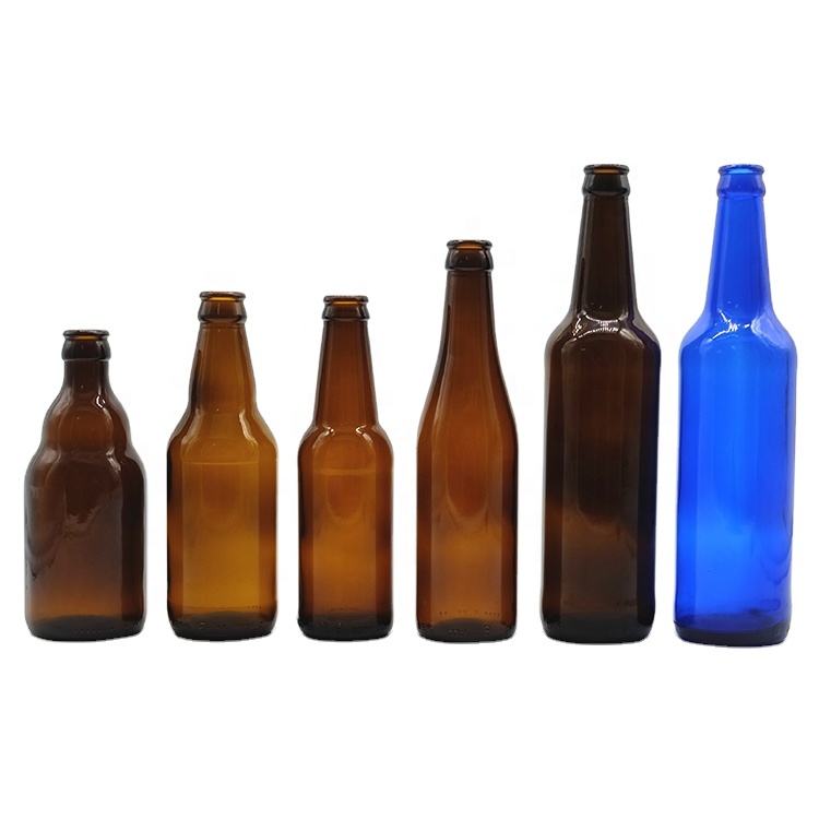 Various Size Clear Blue Amber Brown Glass Beer Bottles in Stock