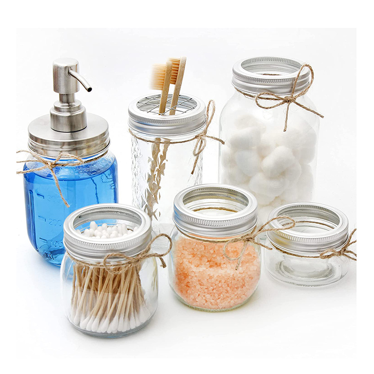 Mason Jar Bathroom Gift Set-Lotion/Soap Dispenser, Toothbrush Holder, Storage Jars