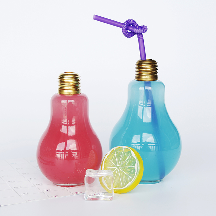 Decorate Light Bulb Glass Bottle Unique Shape Milk Glass Bottle 16oz Bottle With Screw Cap