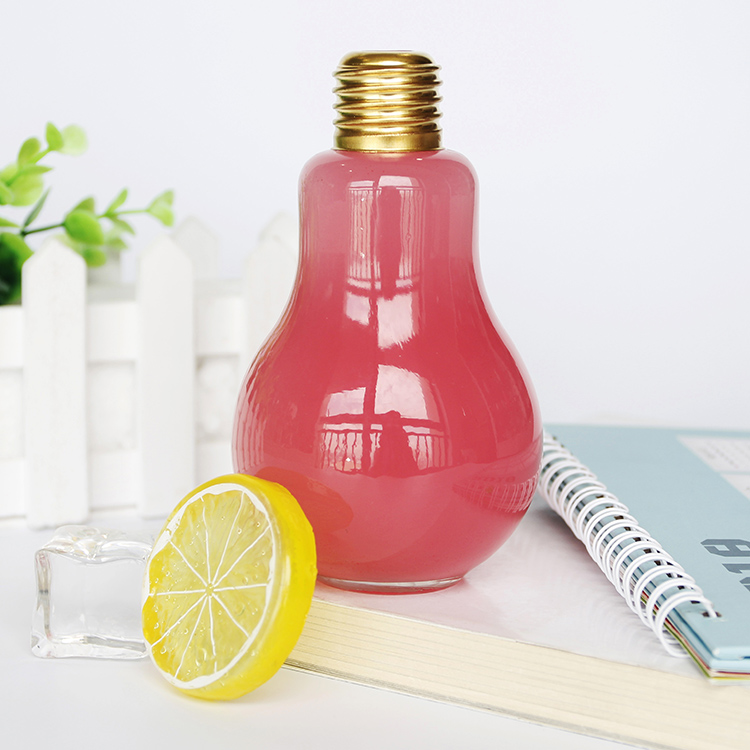 Decorate Light Bulb Glass Bottle Unique Shape Milk Glass Bottle 16oz Bottle With Screw Cap