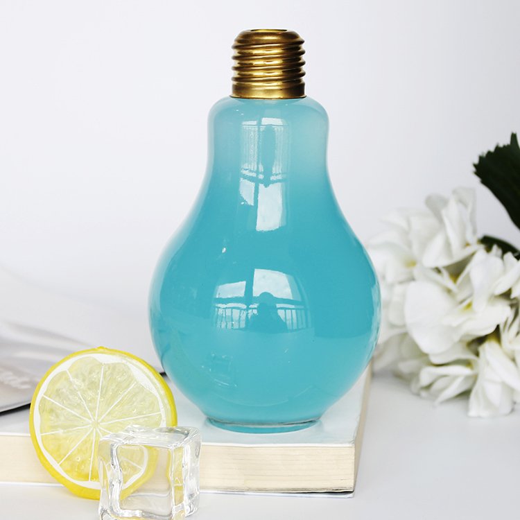 Decorate Light Bulb Glass Bottle Unique Shape Milk Glass Bottle 16oz Bottle With Screw Cap