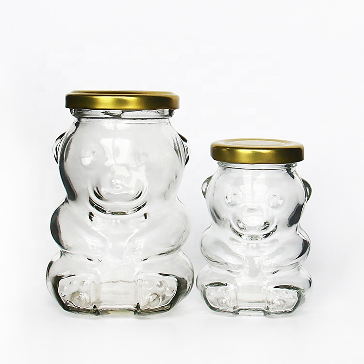 Special Glass Bear Shaped Jar with Metal Lug