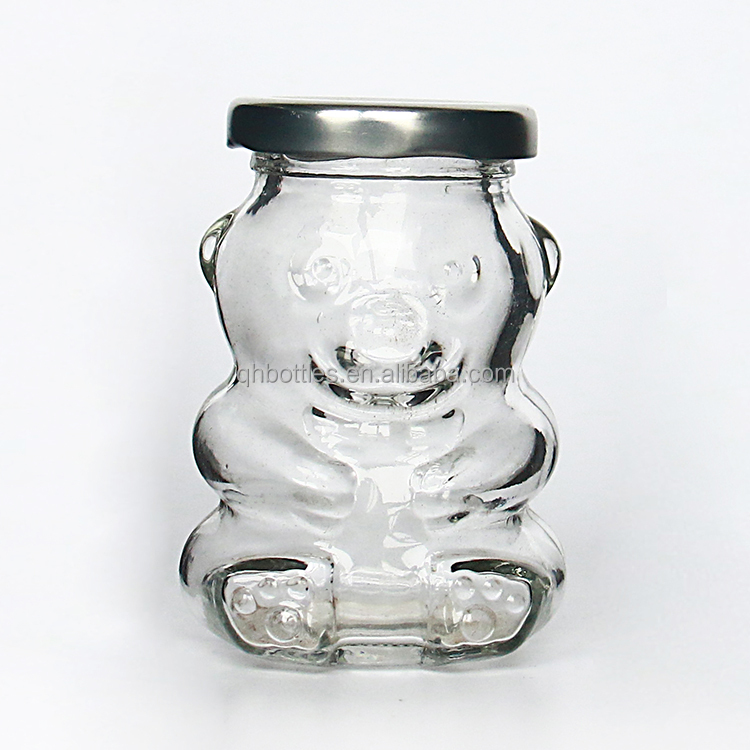 Special Glass Bear Shaped Jar with Metal Lug