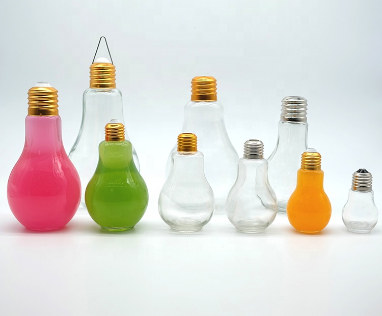 Glass Clear Light Bulb Shaped Bottle with Cap