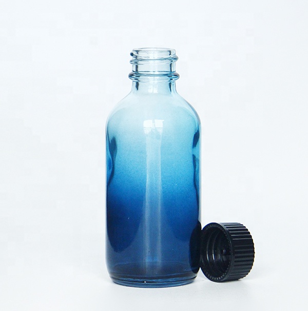 Blue Glass Boston Bottle with Screw Lid