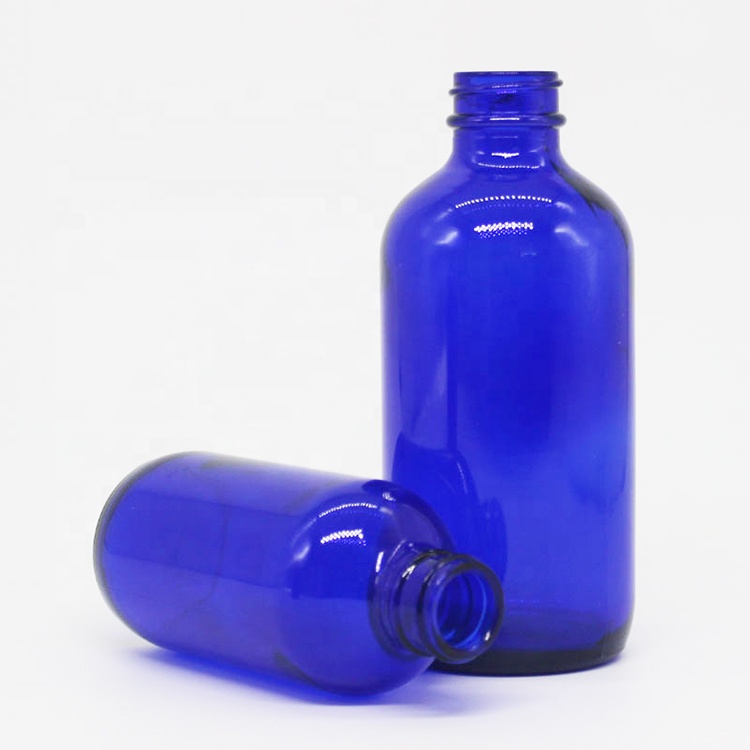 Blue Glass Boston Bottle with Screw Lid