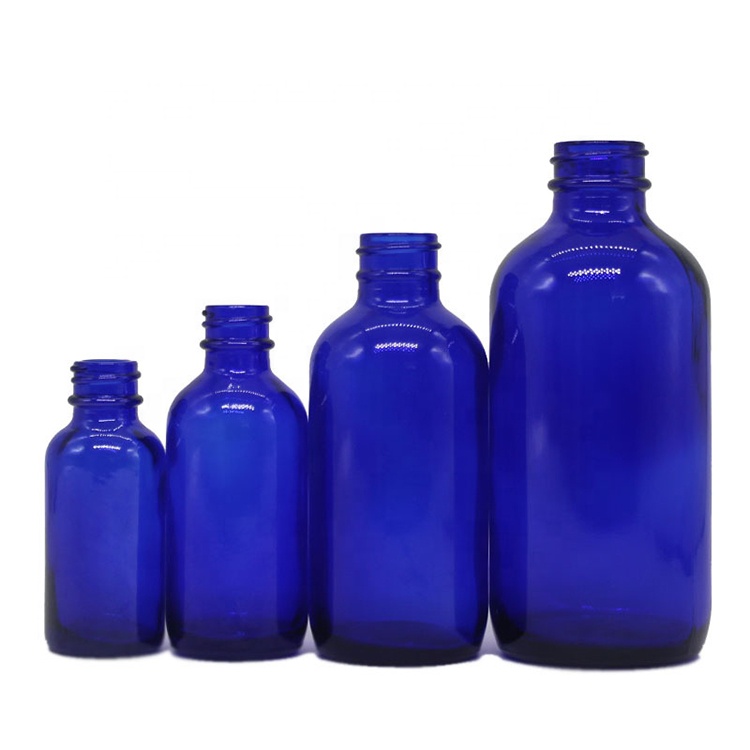 Blue Glass Boston Bottle with Screw Lid