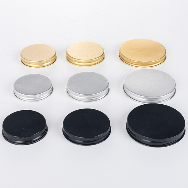 No Spill Rolled Edge Aluminum cap Metal Screw Lids For Bottles Universal Lids Gold Black Aluminum Lid