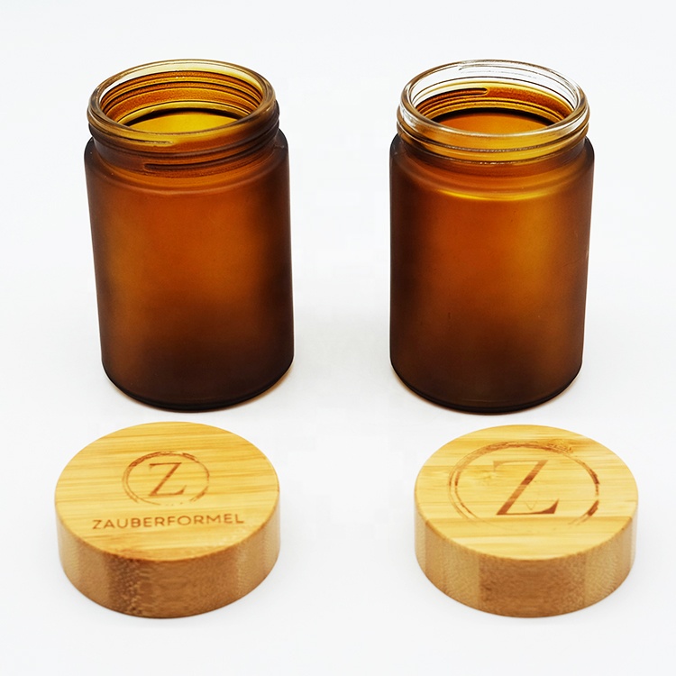 Custom Amber Straight Side Glass Jar with Wooden Lid