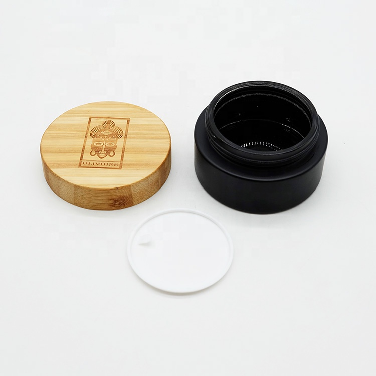 Black Color Glass Cream Jar with Wooden Lid