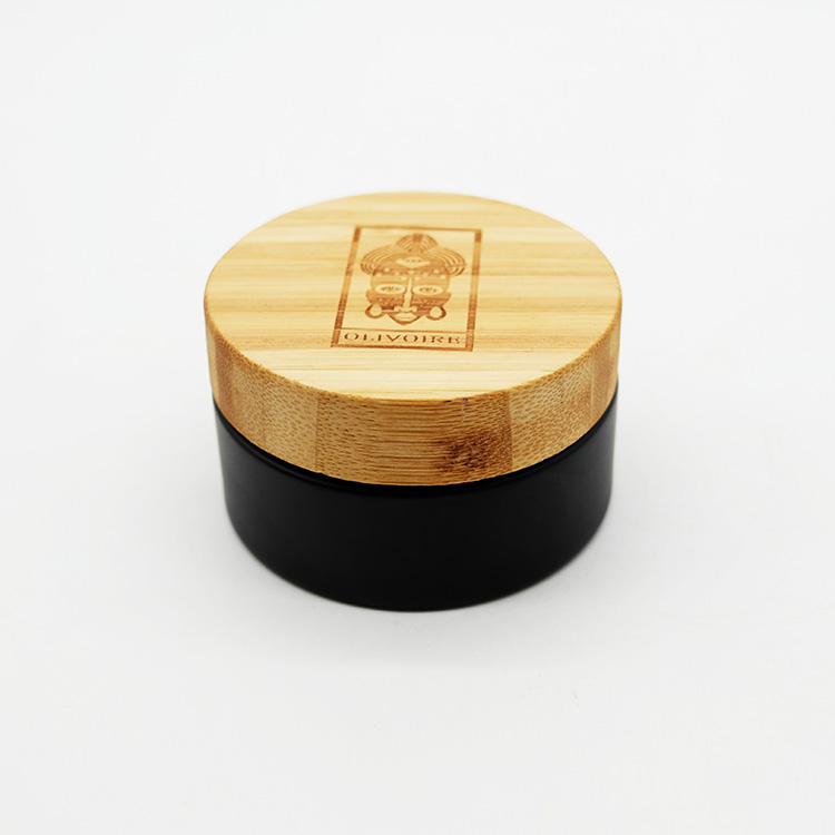 Black Color Glass Cream Jar with Wooden Lid