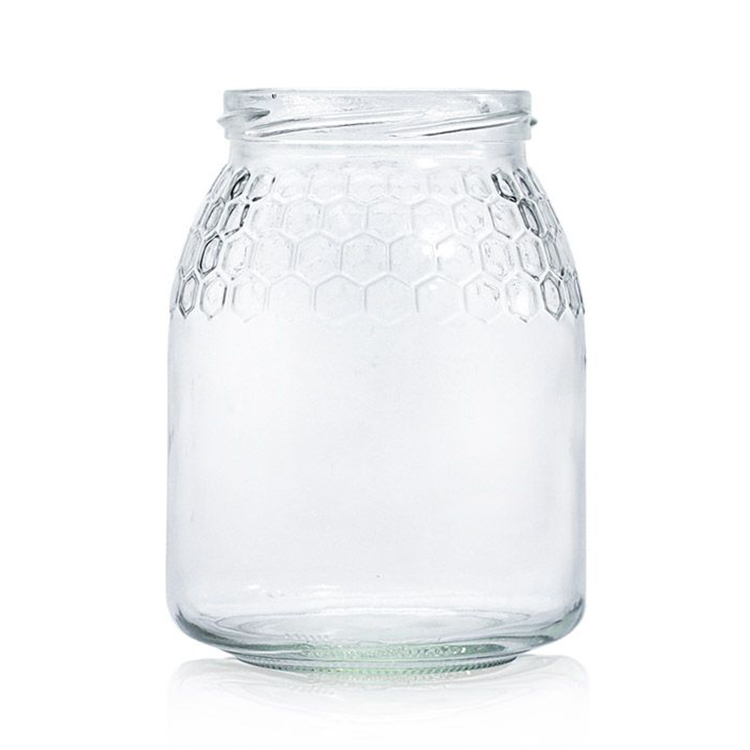 New Design Hex Cell Embossed Bottle Glass Honey Jar 380ml 580ml 730ml With Screw Cap